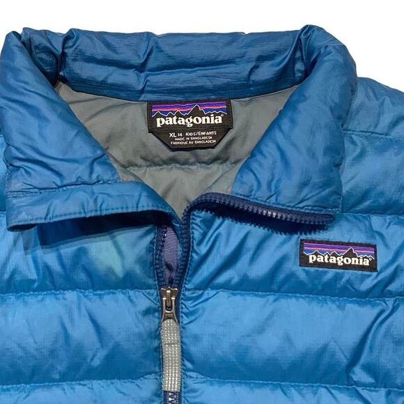 Patagonia Goose Down Sweater Blue Zip Puffer Jacket Kids XL - Picture 4 of 4
